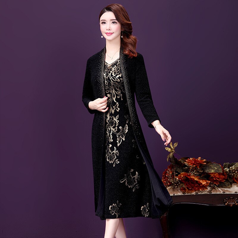 Jurk Pakken Voor Vrouwen Formele Bruiloft Gast Dragen Bruidegom Bridal Moeder Lange Blazer Jas Tweedelige Set Vintage Kleding Plus size