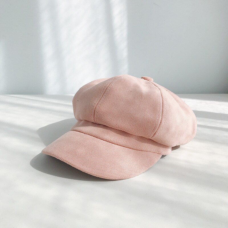 Gorro octogonal de algodón de otoño, gorros de boina para mujer, gorras estilo vendedor de periódicos lisas, boinas de estilo británico para mantenerse para mujer: pink