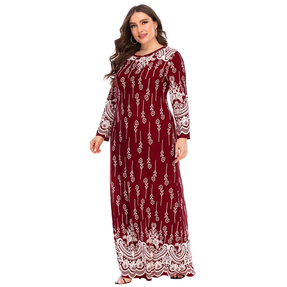 5XL grande taille Abaya robe musulmane femmes automne hiver à manches longues rétro imprimé Floral Maxi longue robe turque vêtements islamiques