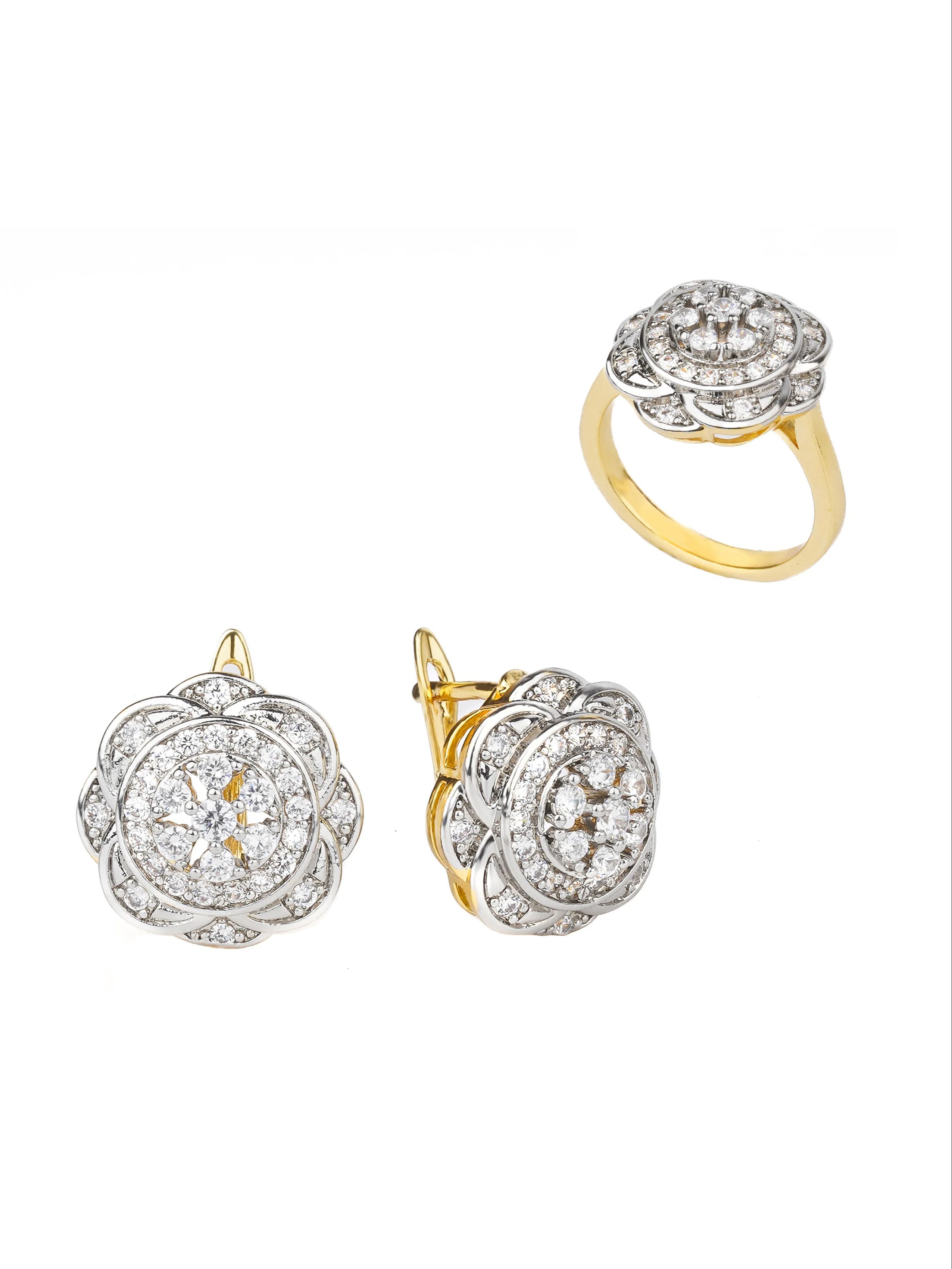 Rose ingelegde vermiculitis set ring oorbellen Koper verkoperd 14K gouden mode-sieraden festival dagelijkse accessoires: Rose Goud Kleur