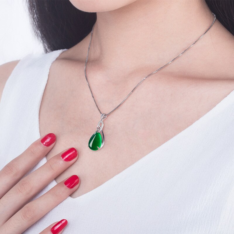 S925 Sterling Silver Jade Pendant for Women Turquoise Silver 925 Jewelry Naszyjnik Collarbone Necklace Jade Gemstone Bizuteria