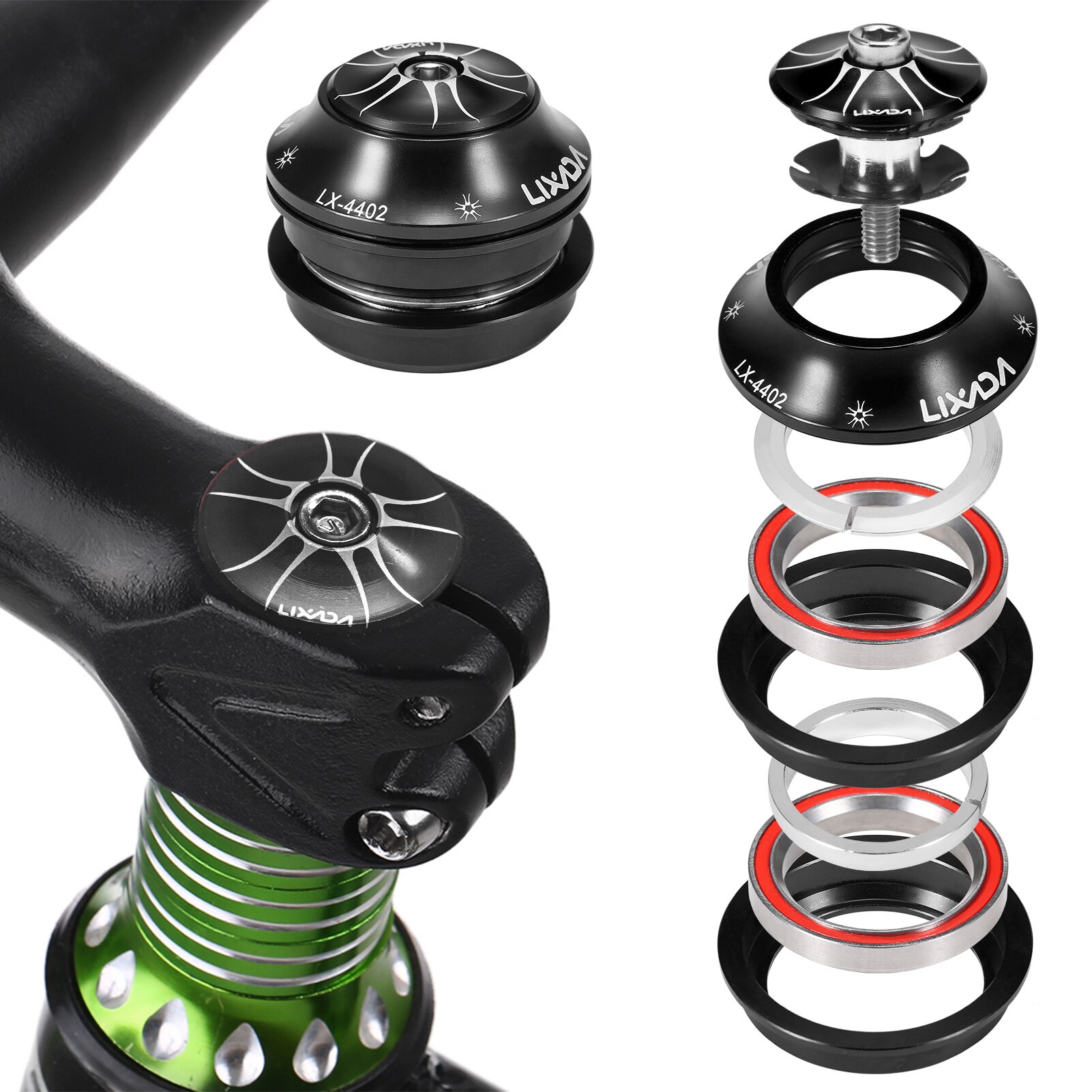 44-44mm Bike Headset CNC High Precision Machining Aluminum Bicycle Headset Heavy Duty Headset Top Cap Bearings Fork Bearings