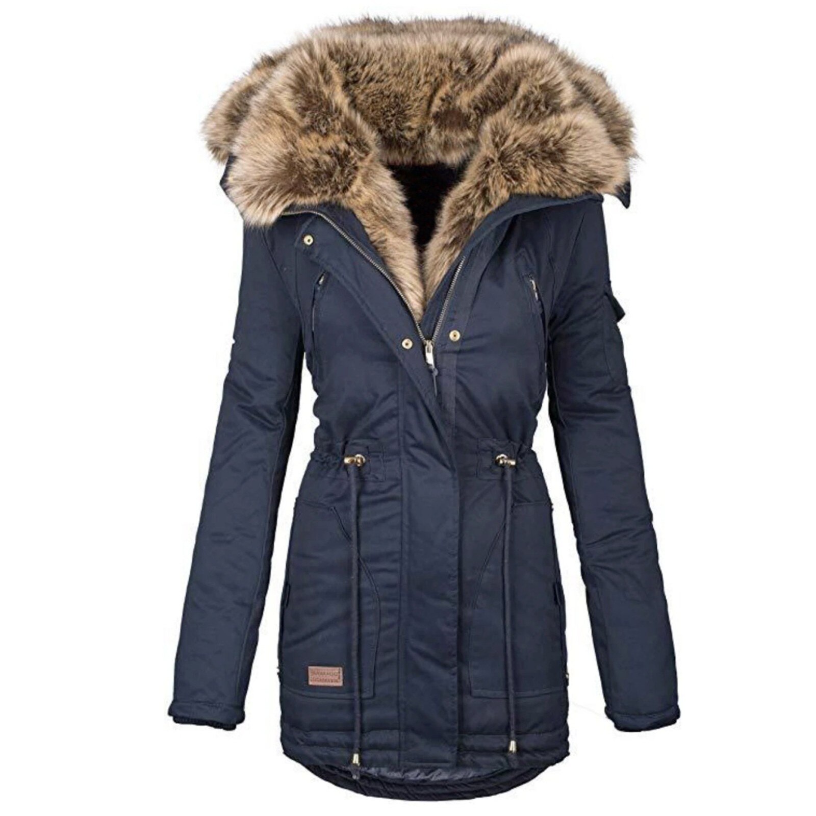Manteau rembourré en coton à capuche pour femme, vêtement d'extérieur à manches longues, couleur unie, collection hiver: Navy / L