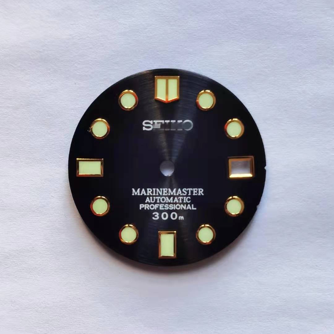 Koperen Plaat C3 Lichtgevende Wijzerplaat Omgebouwd Zon Patroon Letterlijke Skx007 Kleine Mm Abalone Nh35 Universele Nh35 Wijzerplaat: MARINEMASTER / gold.green lume