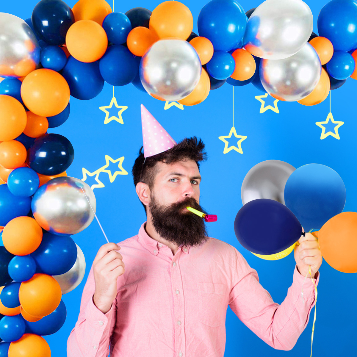Outer Space Party Birthday Balloons Orange Navy Blue Chrome Silver Balloons Arch Garland for Kids Birthday Party Decor Baby Show