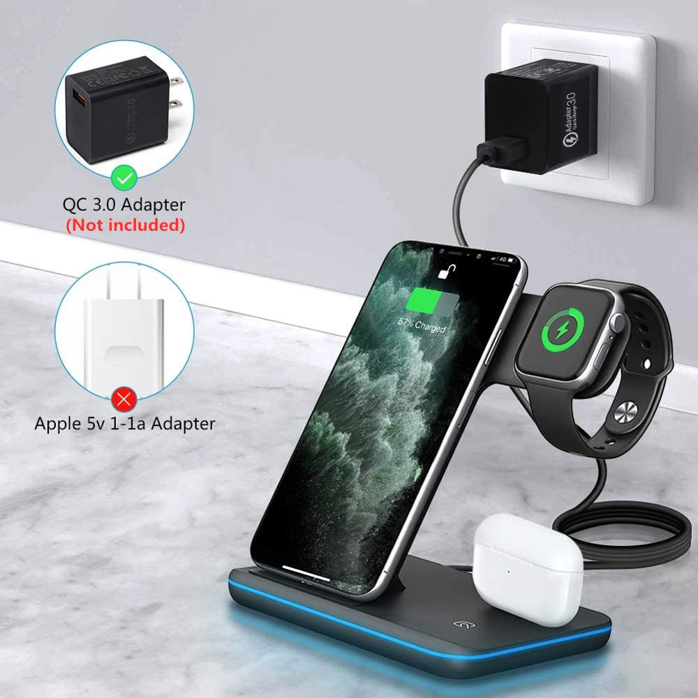 Fdgao 3 em 1 15 w qi rápido carregador sem fio estação doca para iphone 11 pro xr xs max x para apple assista 5 4 3 2 1 airpods pro