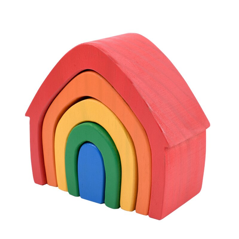 Bambini blocchi arcobaleno in legno foresta albero arcobaleno casa assemblaggio ad arco colore educazione precoce giocattoli e interazione figlio genitore: D