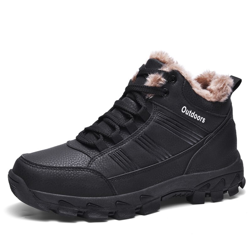 Leren heren laarzen winter met bont super warme sneeuwlaarzen heren winter werk casual schoenen sneakers hoge rubberen enkellaarsjes heren: Zwart / 40