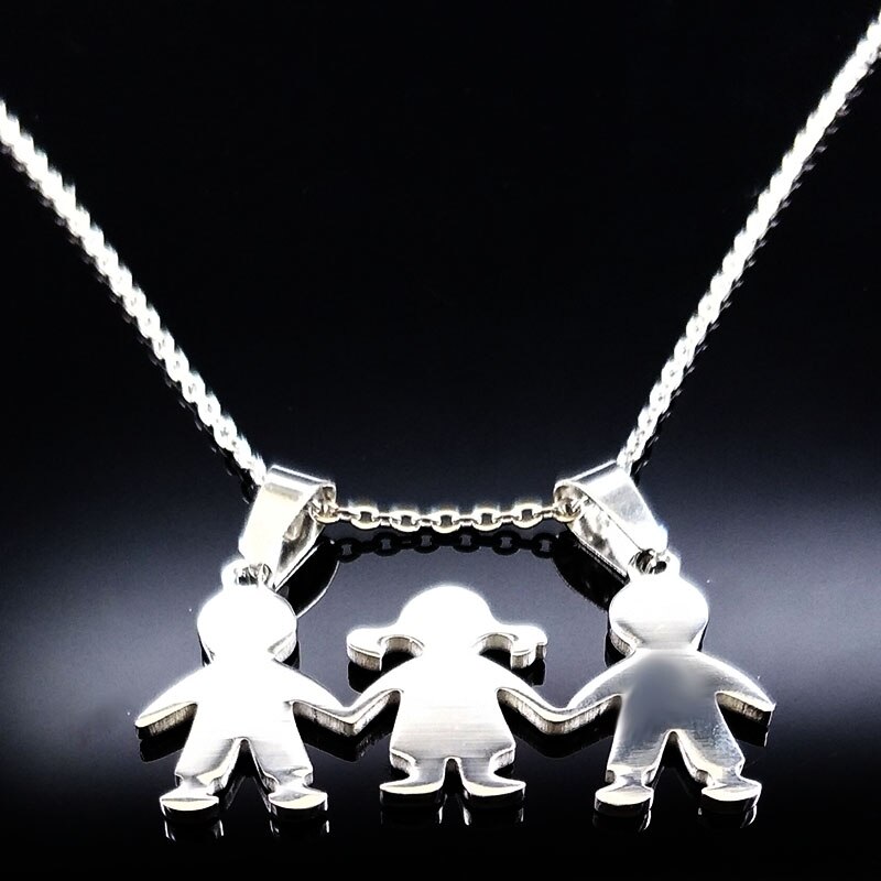 Collares de acero inoxidable para niños y niñas, collar con colgante de Mama para mujeres, hombres y niños, joyería para hombres y mujeres, N524S01: 2Boy1girl SR 50cmO