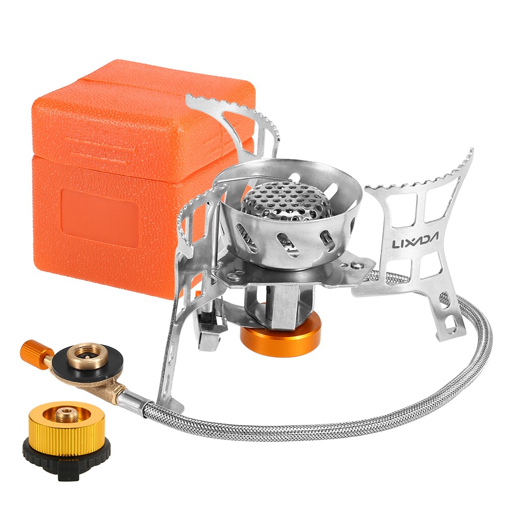 Portable Windproof Camping Gas Stove Outdoor Cooking Stove Foldable Split Burner with Gas Conversion Head Adapter: Stove with adapter