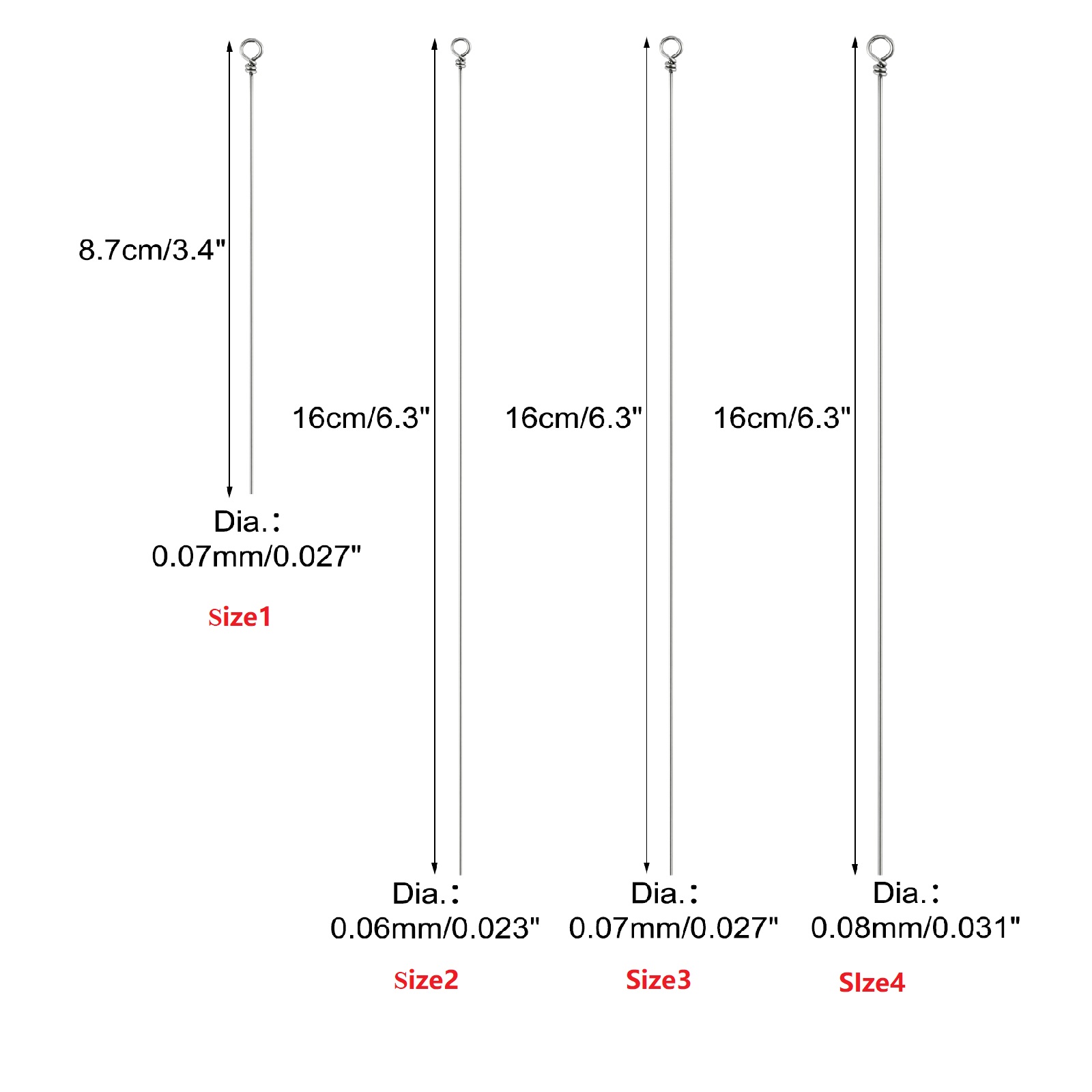 100pcs Fishing Spinner Shaft Stainless Steel Looped Wire for Spinnerbait Inline Spinner Walleye Rig Tail Spinner Bass Trout