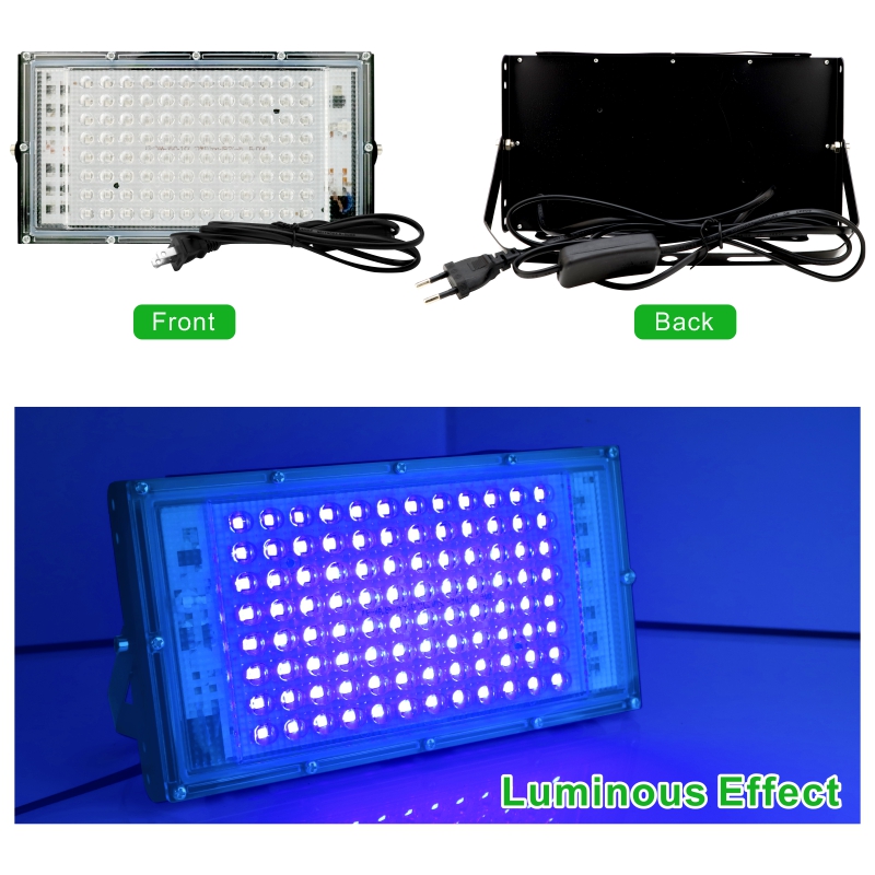 Reflector Led UV 110V 220V 50W 100W luz de 395nm 400nm IP65 lámpara fluorescente ultravioleta impermeable para escenario con enchufe de EE. UU./UE