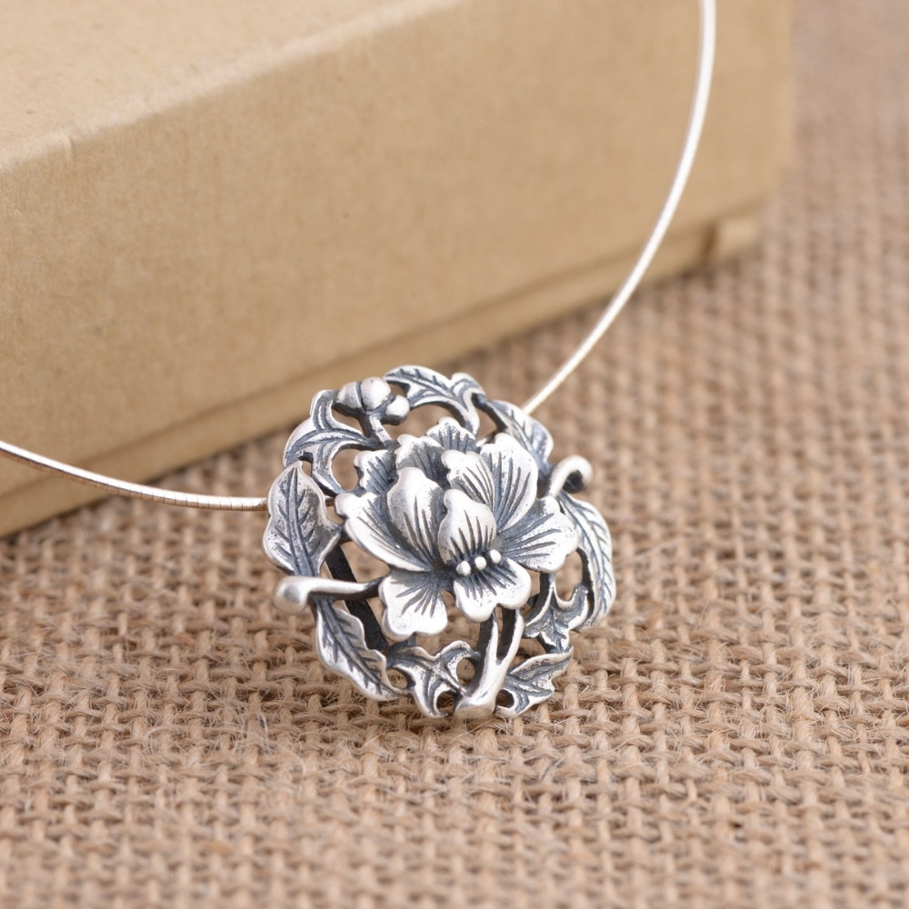 BALMORA Authentic 925 Sterling Silver Jewelry Retro Flower Pendants for Women Lover Accessories Without a Chain