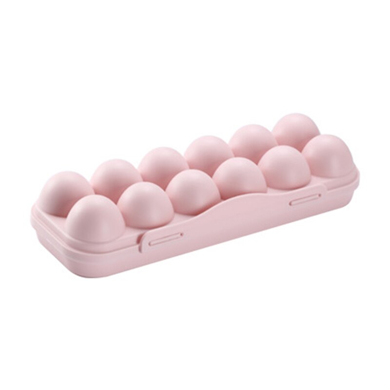 Household Kitchen Fresh-keeping Egg Storage Tray Eggs Dispenser Egg Storage Box with Lid Buckle Type: Pink - 12 grids