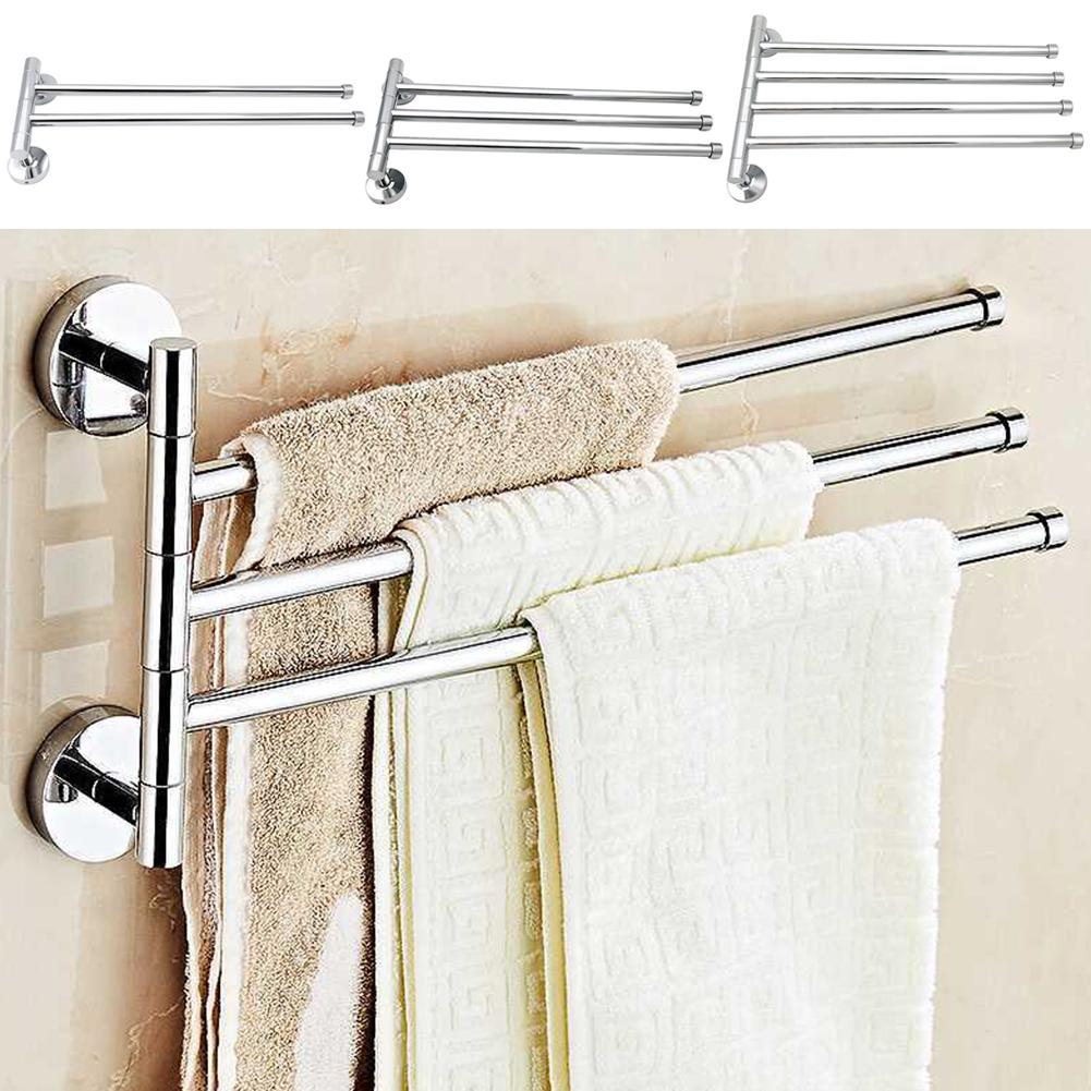 Roestvrij Staal Badkamer Handdoekenrek Roterende Handdoekhouder Wall Mounted Handdoek Hanger Swivel Rack 2/3/4 Bar Badkamer Plank rail