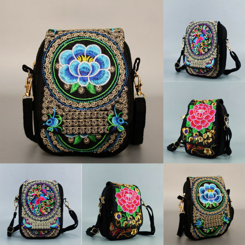 Bloemen Geborduurde vrouwen Chinese Nationale Stijl Schoudertas Messenger Crossbody Tas Dames Reizen Purse Bag