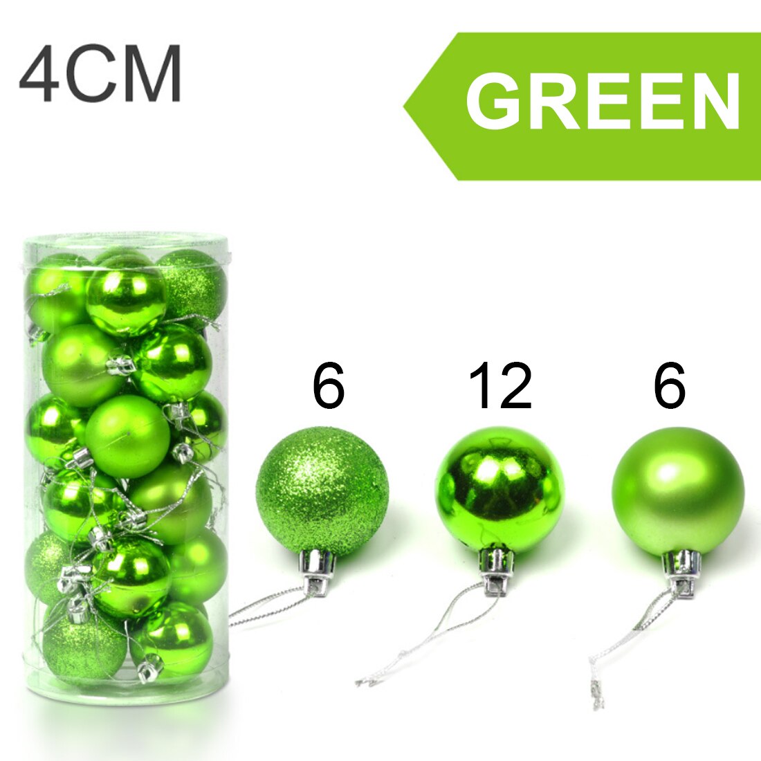 Boules d'arbre de noël moderne mignonnes 24 pièces 4cm | Ornement suspendu pour fête de noël mariage, fournitures de décoration de noël: 24pcs green