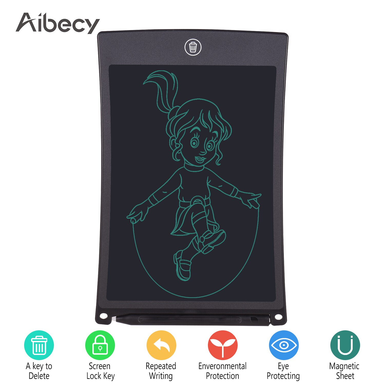 8.5 Inch LCD Writing Pad Drawing Board Tablet Portable Reusable Electronic Handwriting Pad with Stylus Pen Erase Button Lock: Black