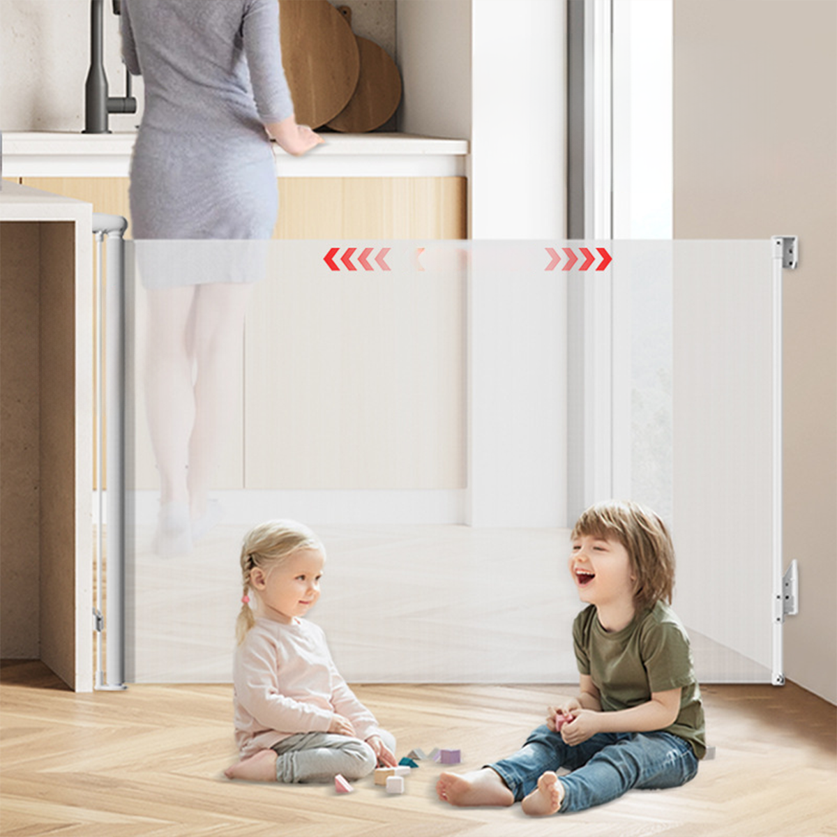 Retractable Baby Safety Gate, 140cm Extra Wide Mesh Pet Barrier for Stairs Doorways, Auto-Lock Toddler Dog Gate