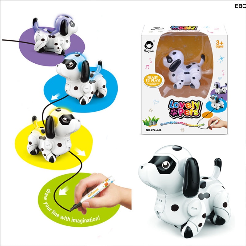EBOYU 614 Kids Magic Inductieve Hond Model Speelgoed [Volgt Zwarte Lijn] met 5 Verwisselbare Kleuren + Zwarte Pen magic Speelgoed