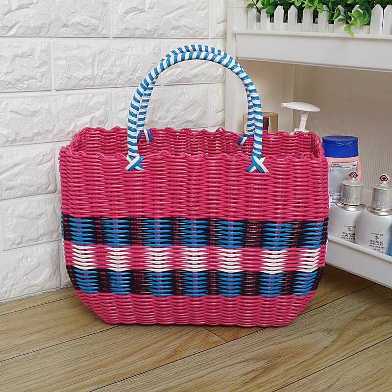 Grand Tricotage Sac Fourre-Tout de Couleur de Mélange Légumes Tophandle sac pour Cuisine eco Femmes Shopping Sac De Rangement Organisateur sacs à main en plastique: Rouge