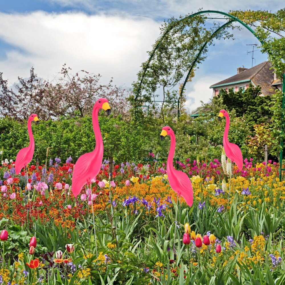 2pcs Artificial Flamingo Stake Outdoor Garden Lawn Decor Flamingo Statue (Pink)