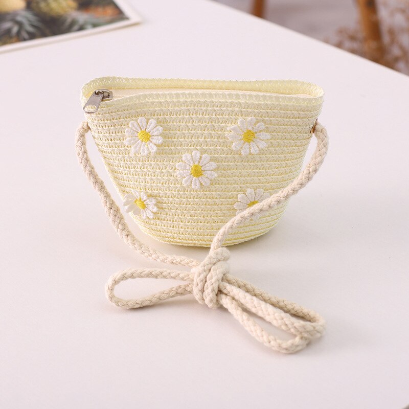 Zomer Meisje Strooien Hoed Tas Set Zon Cap Outdoor Kids Ademend Strand Hoeden Chrysant Zoete Prinses Seaside Panama Hoed