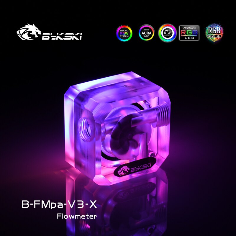 Bykski B-FMpa-V3-X Frosted Water Flow Meter Flowing Monitoring For Computer Water Cooling 12V/5V RGB/ARGB SYNC,: 5V 3Pin RBW