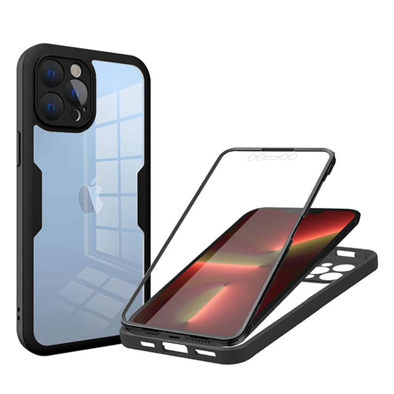 Funda protectora de cuerpo completo 360 para iPhone 15 14 13 12 11 Pro Max X XR 7 8 Plus SE cubierta frontal a prueba de golpes: Cuero