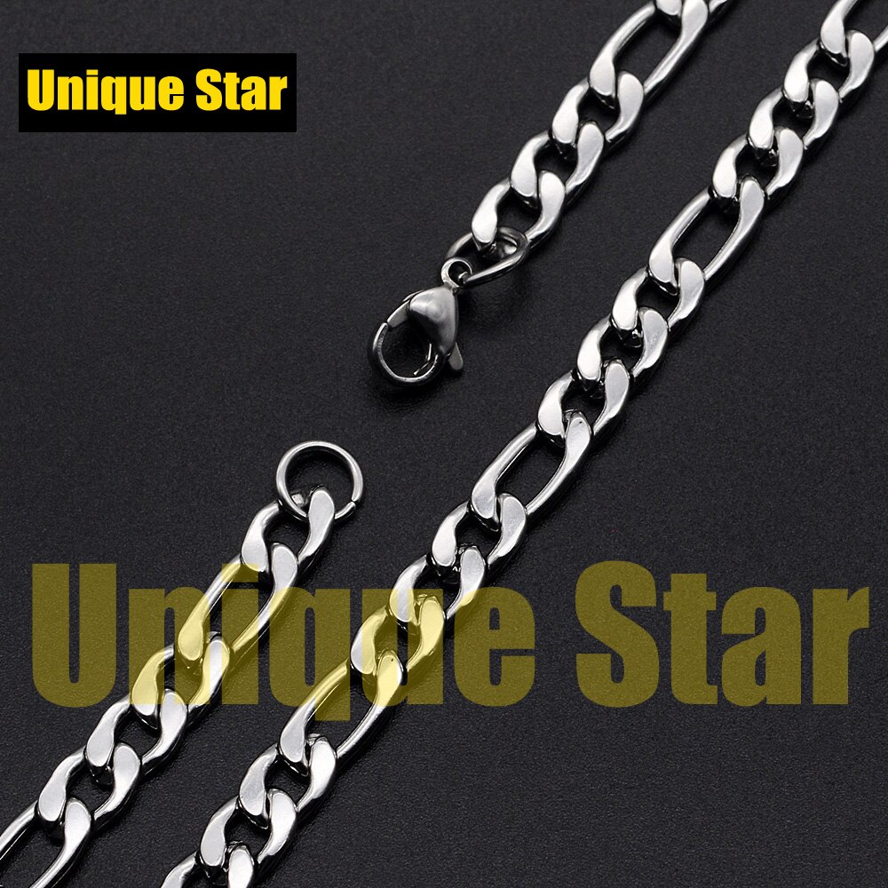 3pcs/lot 7mm 100% Stainless Steel Figaro Hip Hop Chain Necklace for Men Gold Rainbow Jewelry Chains