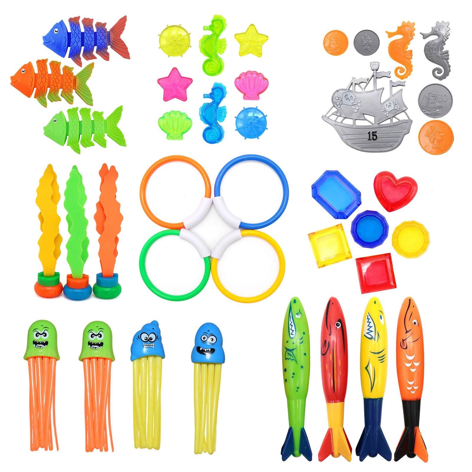 Set di giocattoli per piscina subacquea per immersioni subacquee gioco subacqueo anello per pesci piscina giochi d&#39;acqua Set regalo per allenamento giocattoli per bambini