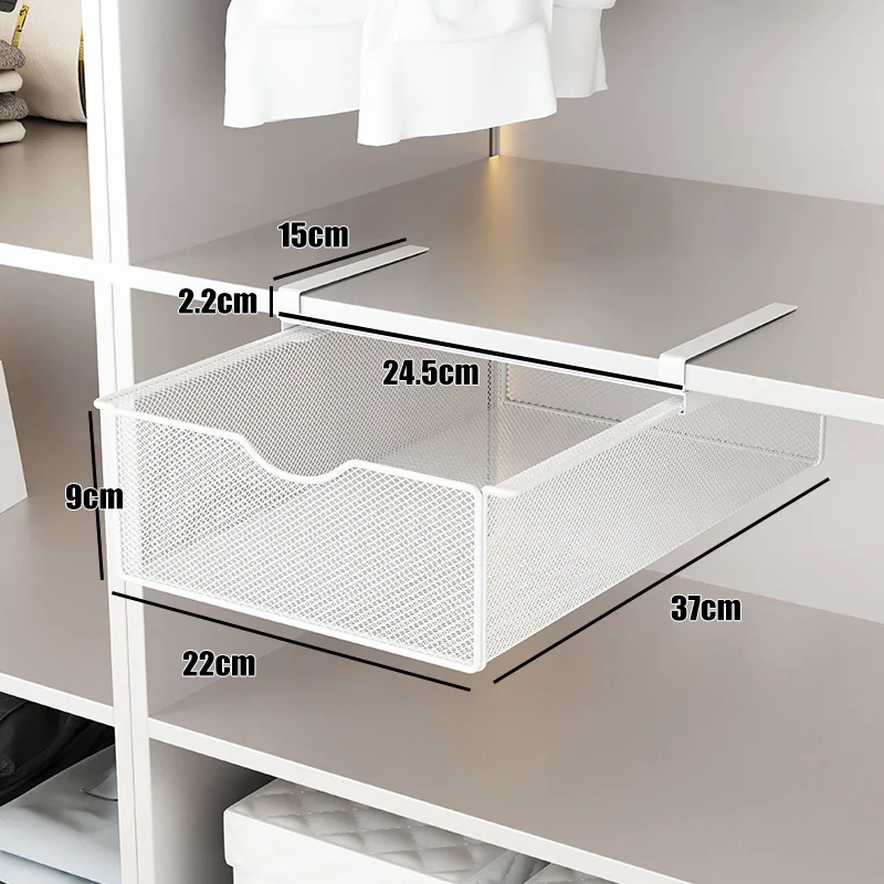 Cesta colgante para armario, estante de almacenamiento estilo cajón con partición extraíble, artefacto para calcetines y ropa interior, estilo colgante para almacenamiento de ropa: Negro