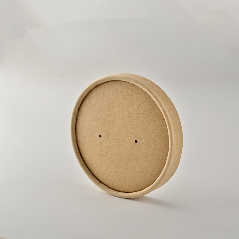 50pcs kraft paper round soup bowl soup bucket disposable lunch box takeaway snack food fruit salad packing cups: only lid1 / 32oz 50pcs