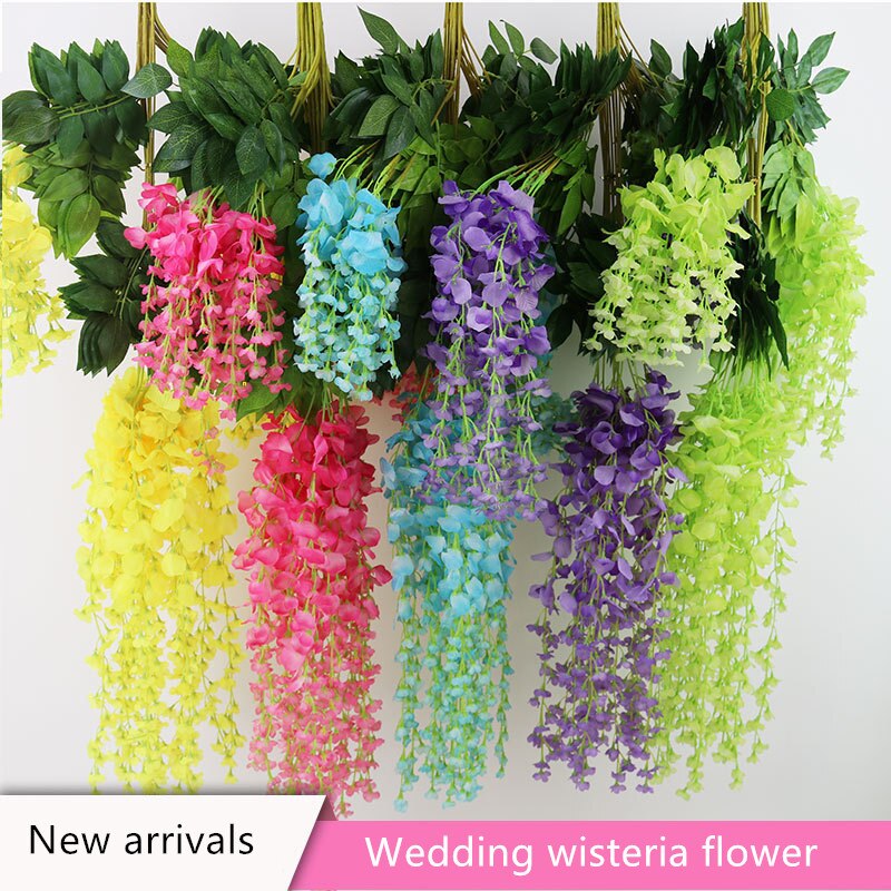 Artificial wisteria flower vine ceiling DIY wedding arch rattan bean flower string bunch party home Christmas flower wall decor