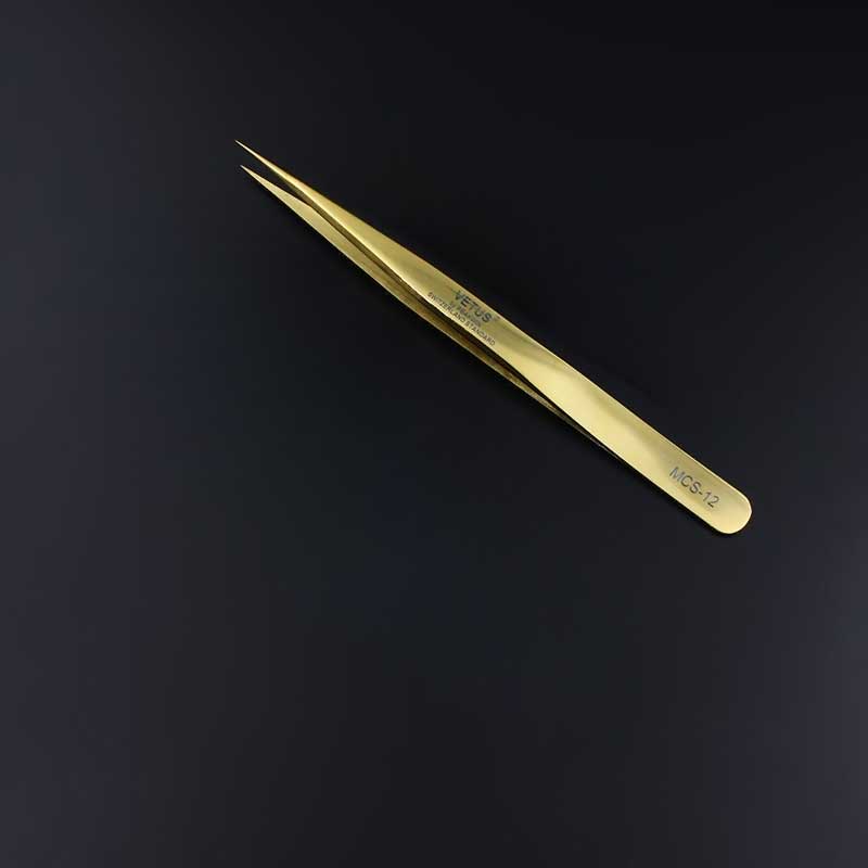Vetus High Precision Eyelash Tweezers Excellent Closure 3D Volume Eyelash Tweezer Colorful Eye Makeup Tools: Gold MCS12