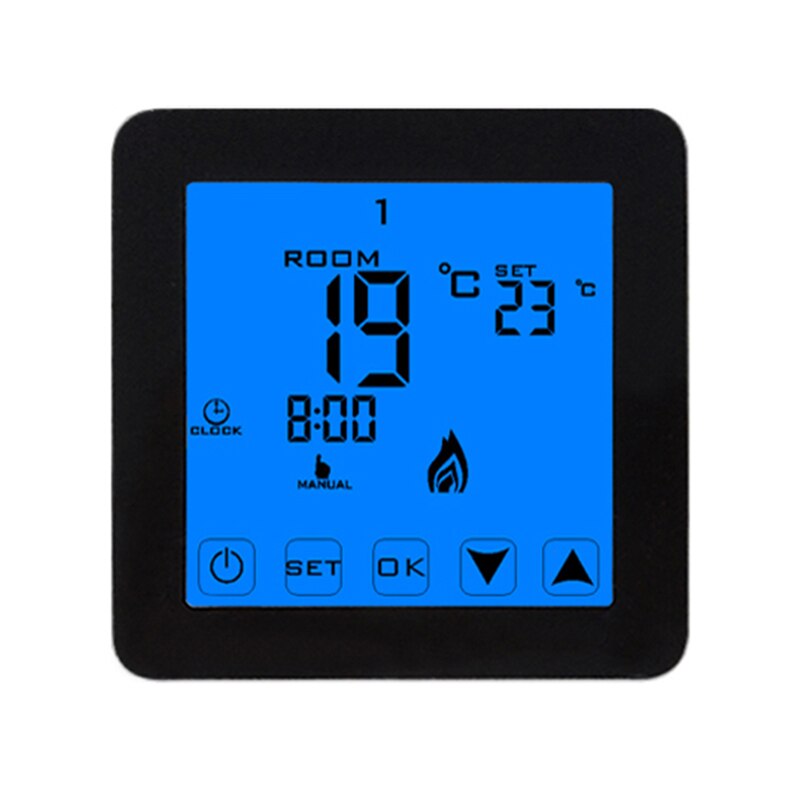LCD Touch Screen Programmable Black Shell Room Thermoregulator For Warm Floor System with Time Display