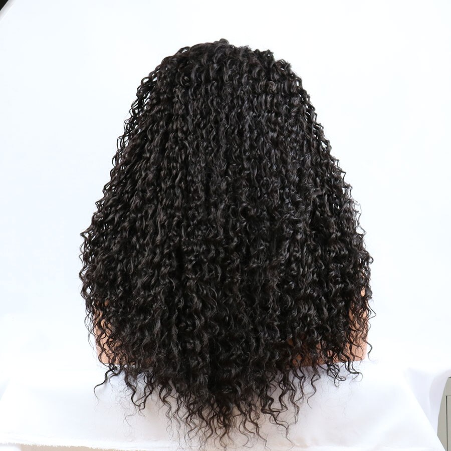 Peluca con malla frontal sintética rizada para mujeres negras, Color negro, 180%, fibra resistente al calor, Pelo Rizado largo, uso diario