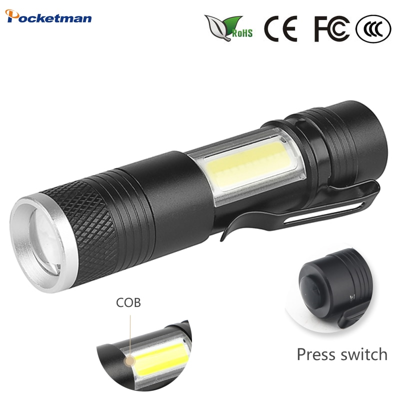 Super Bright Adjustable led torch Flashlight 3800LM XML-Q5+COB LED Flashlight Use AA 14500 Battery Waterproof for fishing