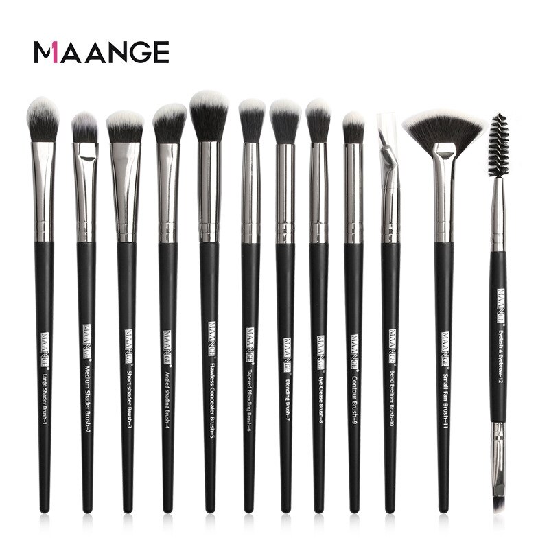 1 12 Stks/partij Make-Up Kwasten Set Oogschaduw Borstels Blending Eyeliner Wimper Wenkbrauw Borstels Voor Make-Up Brochas Maquillaje: BlackSilver