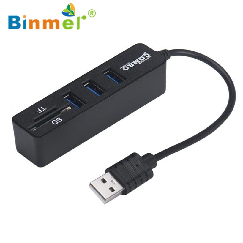 Binmer 2 in1 Combo Super vitesse USB 2.0 3 ports séparateur HUB + lecteur de carte USB Sep 15