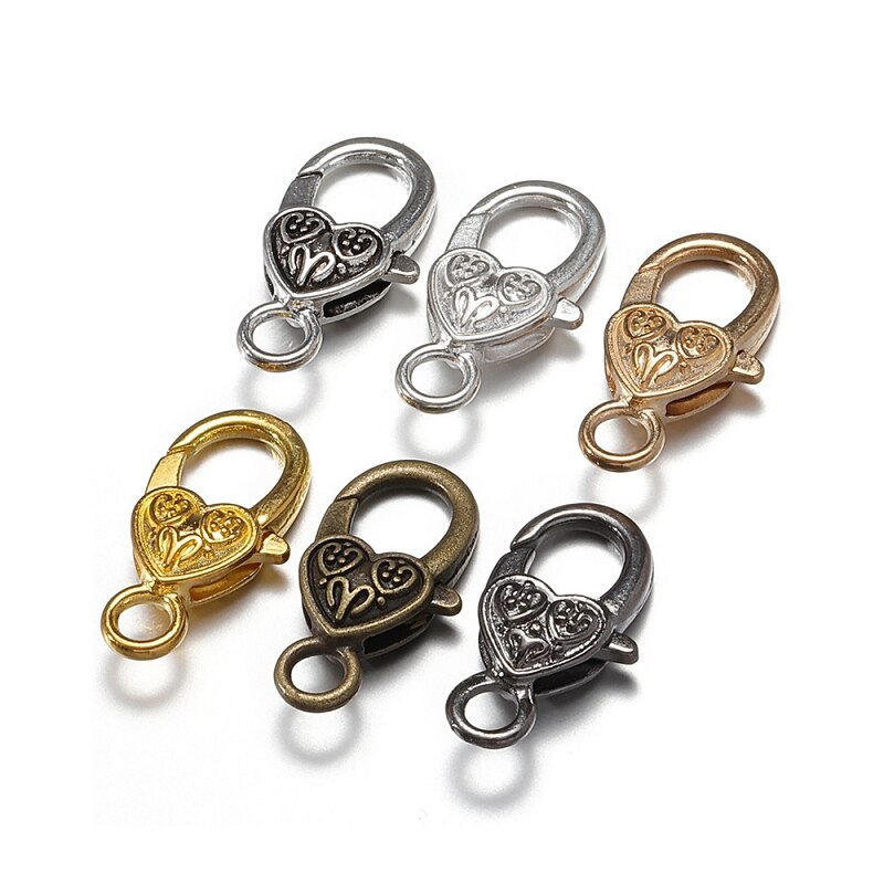 10pcs 26x15MM heart shaped Lobster Clasp Hooks retro Keychain Clasps Bracelet buckle diy jewelry Making Key ring Components