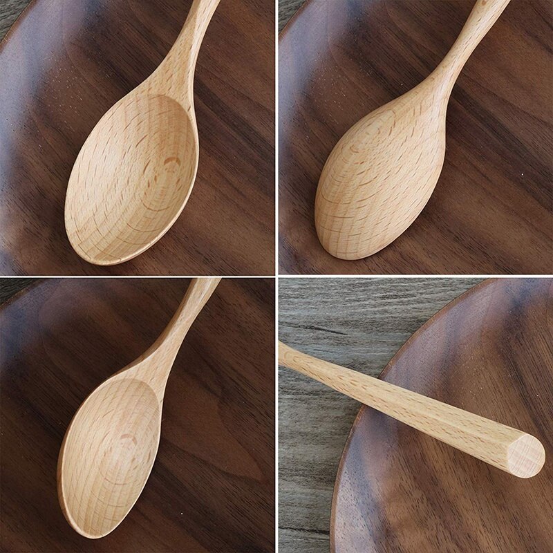 Træskeer sæt 6 stykke naturligt træ redskaber håndlavet træske til at spise pasta middag, te, salat desserter og så videre
