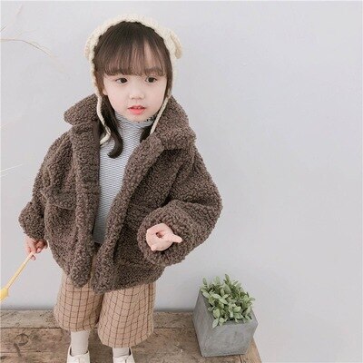 Little Girls clothes winter coats thickening warm outerwears berber Fleece female children jackets loose outerwears: Brown / 4T