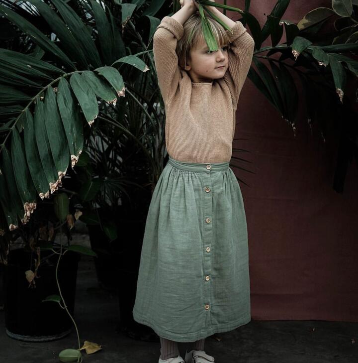Spædbørn forår og sommer piger bomuld linned ensfarvet afslappet lang længde nederdele små børn knap prinsesse nederdel: 80cm