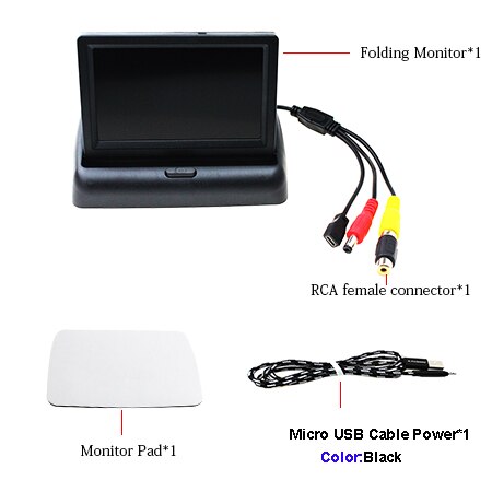 USB Auto Monitor 4.3 Inch Opvouwbare Auto Parking Reverse Rear view Monitor 5 V Power Door Micro USB Charger datakabel: With Black USB Cable