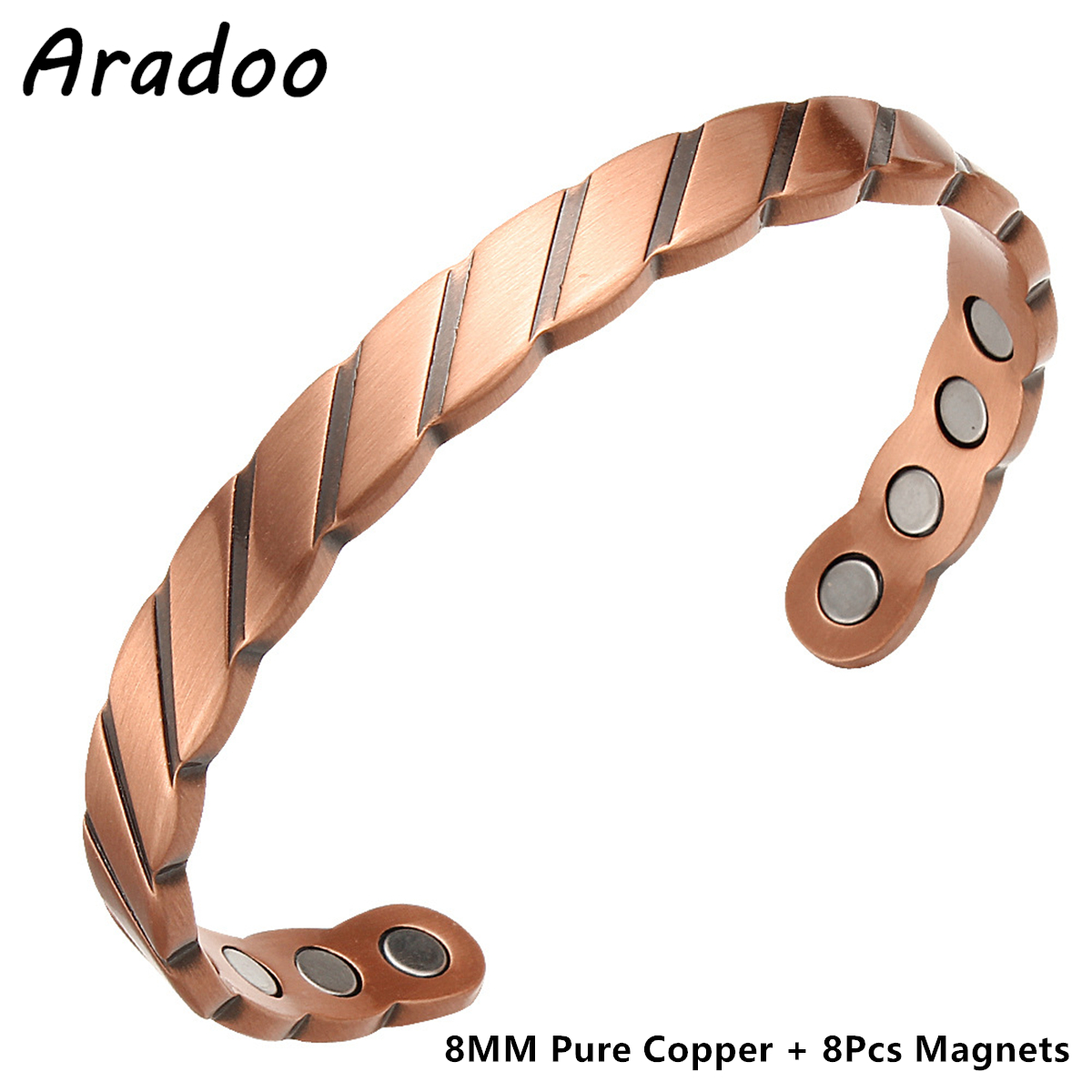 Aradoo pulseiras magnéticas de cobre para homens e mulheres com ímãs de neodímio árvore da vida pulseira de cobre puro joia presente: Arma preta folheada