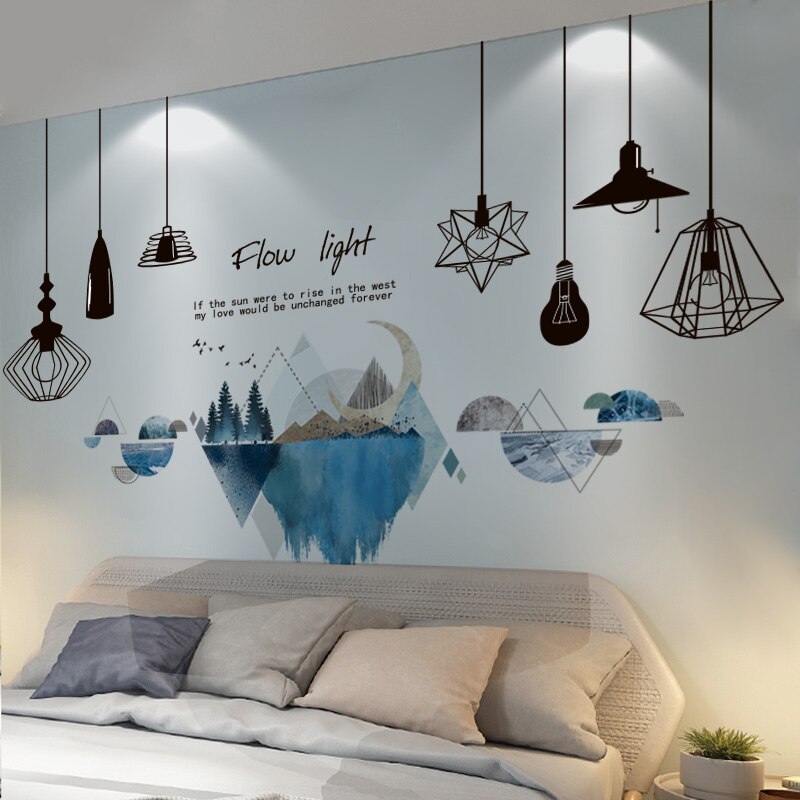 [shijuekongjian] floder bjerge wallstickers diy træ fugle vægmaleri mærkater til stue soveværelse hus dekoration: Flod og lys 2