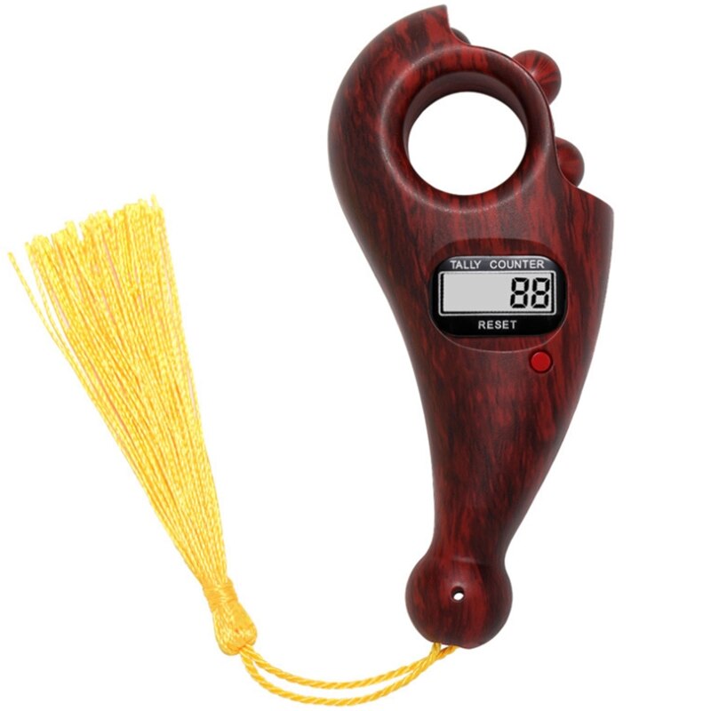 Portable Handheld Tassel Digital Beads Counter Finger Game Decompression Toy Y98D: sandalwood color
