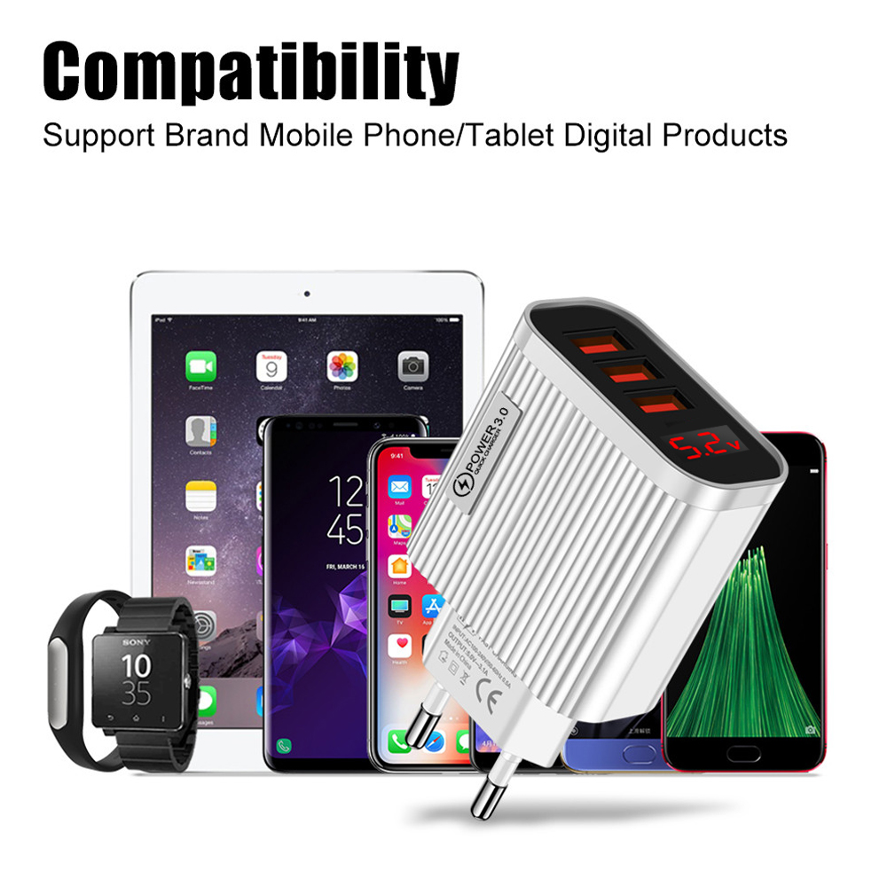 3 porty 5V 3.1A ładowarka USB szybka ładowarka z cyfrowym wyświetlaczem LED dla iPhone 12 11 XS Samsung Xiaomi telefon szybkie ładowanie