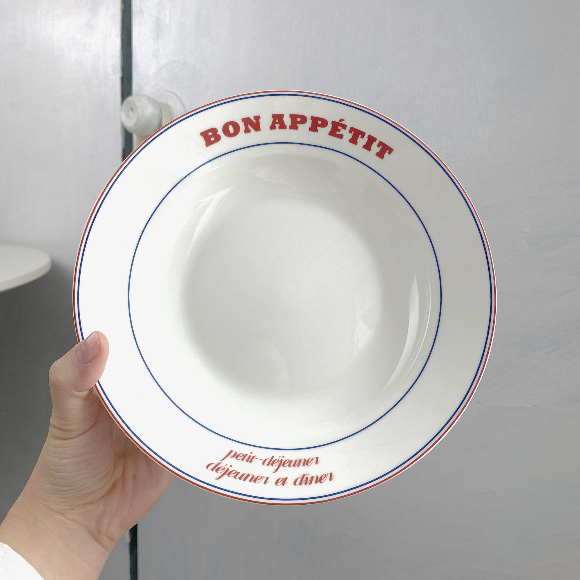 English Line Ceramic Tableware Set Red Blue Color Matching Homemade French Style Breakfast Fish Plate Coffee Cup Plate